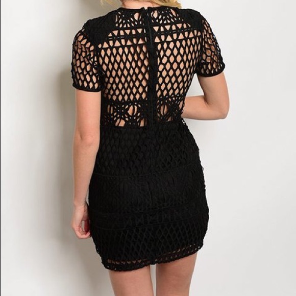 Black Crochet Lace Mini Dress - Picture 2 of 2